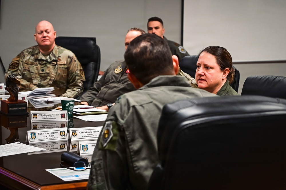 Brig. Gen. Kevin Merrill, 10th Air Force Commander, Conducts Leadership Visit with 513th ACG
