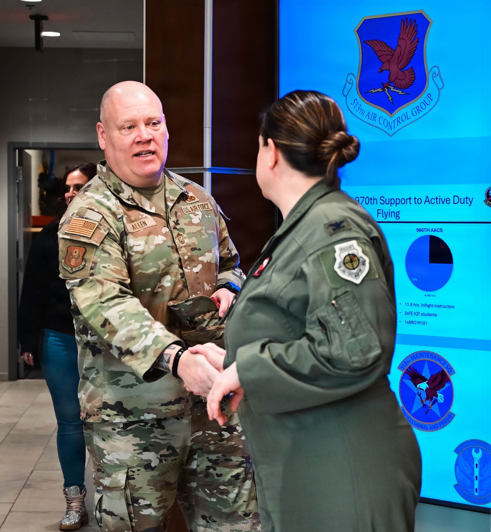 Brig. Gen. Kevin Merrill, 10th Air Force Commander, Conducts Leadership Visit with 513th ACG