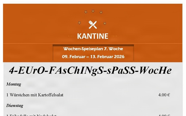 Kantine menu 9-13 Feb. (DEU)