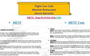 Flightline Cafe Warrior Restaurant menu 9-15 Feb.