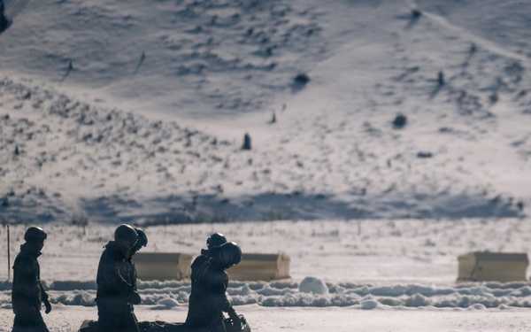 U.S. service members practice joint-service casualty evacuation drills during Mountain Medicine Course 1-26