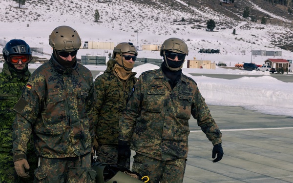 U.S. service members practice joint-service casualty evacuation drills during Mountain Medicine Course 1-26
