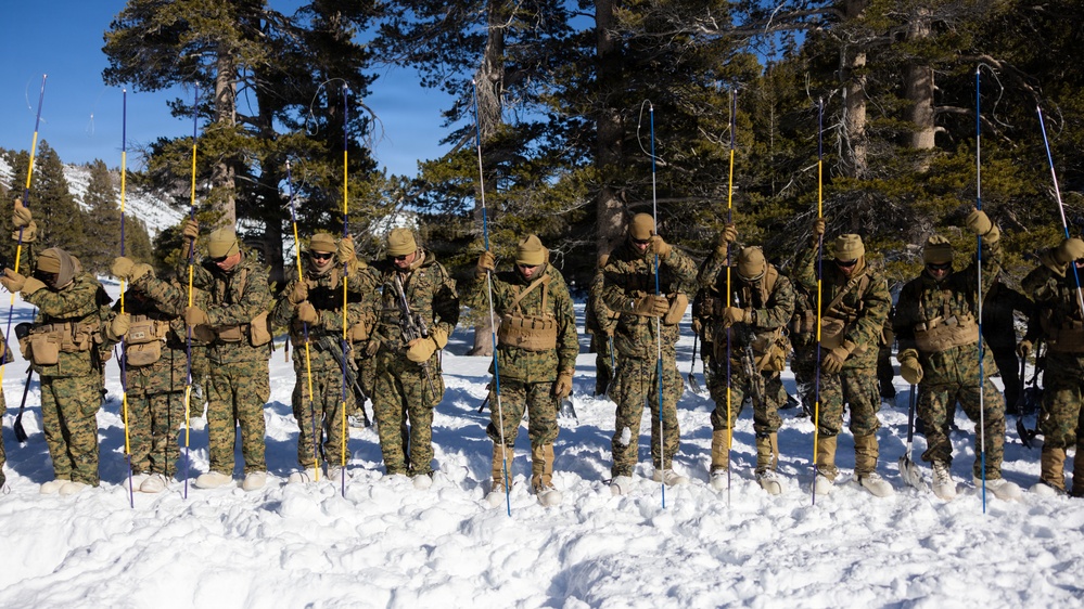 U.S. Marines with 2nd Bn., 4th Marines conduct avalanche recovery drills during MTX 1-26