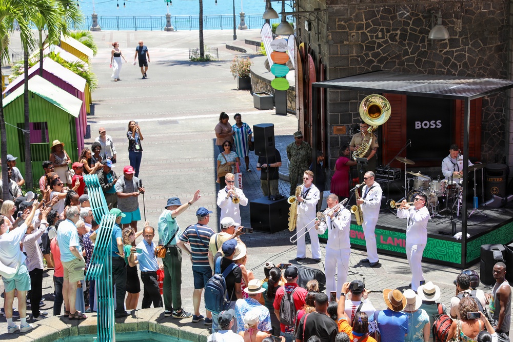 U.S. naval Forces Europe and Africa Band (Topside Brass Band) play at Caudan Waterfront (Umbrella Concert)