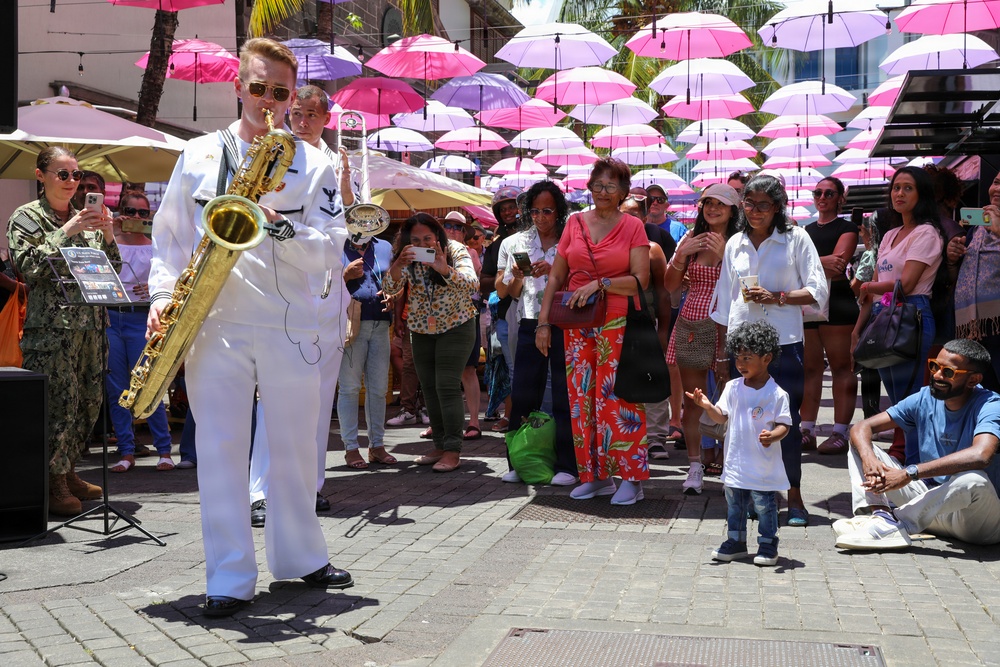 U.S. naval Forces Europe and Africa Band (Topside Brass Band) play at Caudan Waterfront (Umbrella Concert)