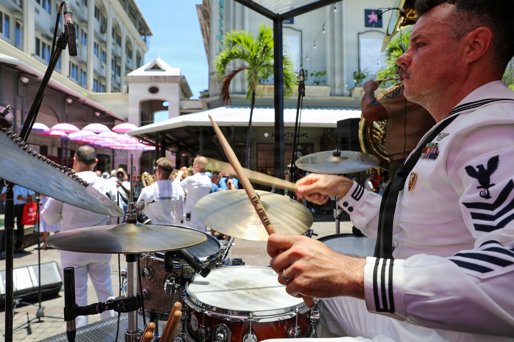 U.S. naval Forces Europe and Africa Band (Topside Brass Band) play at Caudan Waterfront (Umbrella Concert)