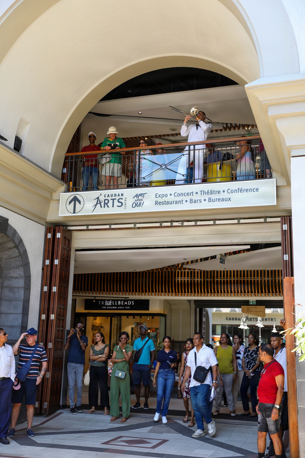 U.S. naval Forces Europe and Africa Band (Topside Brass Band) play at Caudan Waterfront (Umbrella Concert)