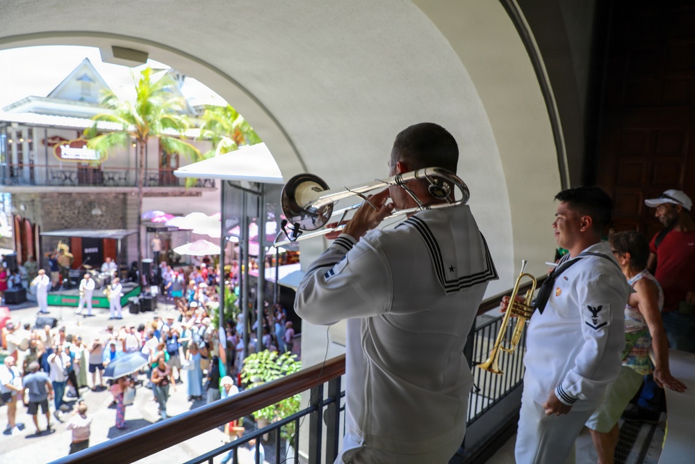 U.S. naval Forces Europe and Africa Band (Topside Brass Band) play at Caudan Waterfront (Umbrella Concert)