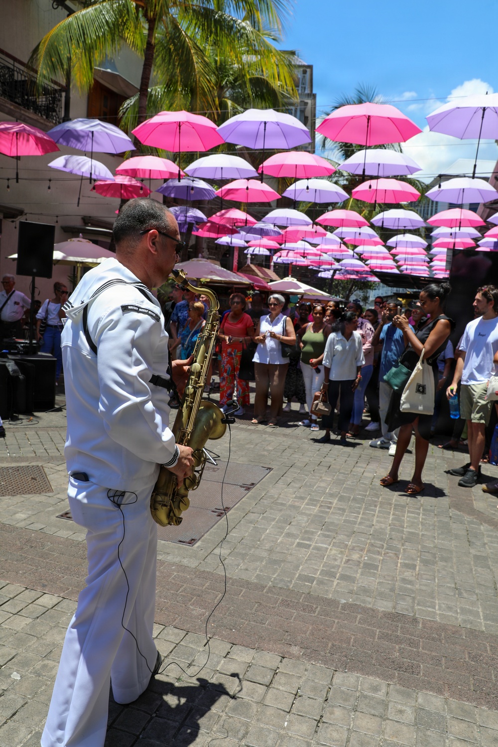 U.S. naval Forces Europe and Africa Band (Topside Brass Band) play at Caudan Waterfront (Umbrella Concert)