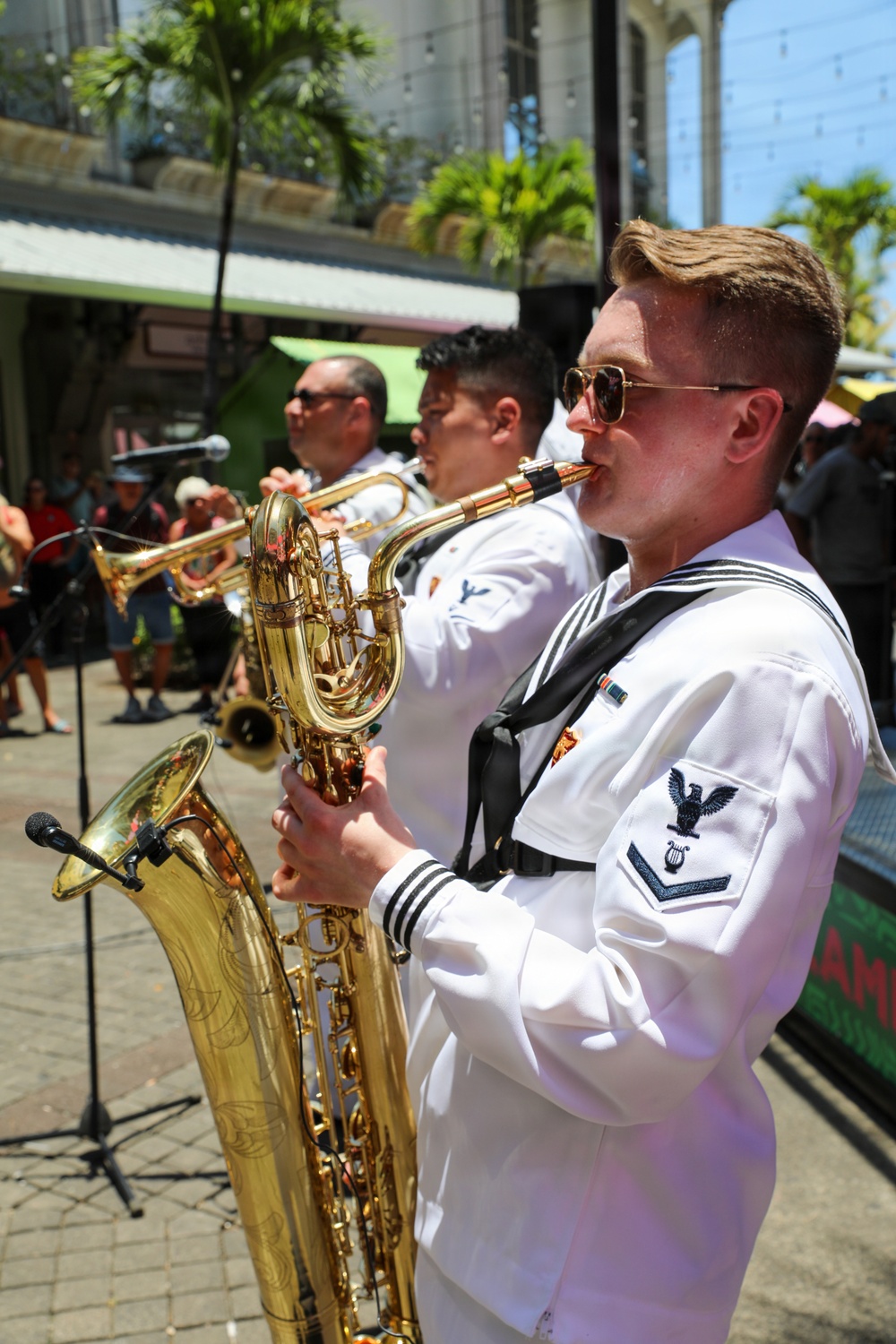 U.S. naval Forces Europe and Africa Band (Topside Brass Band) play at Caudan Waterfront (Umbrella Concert)