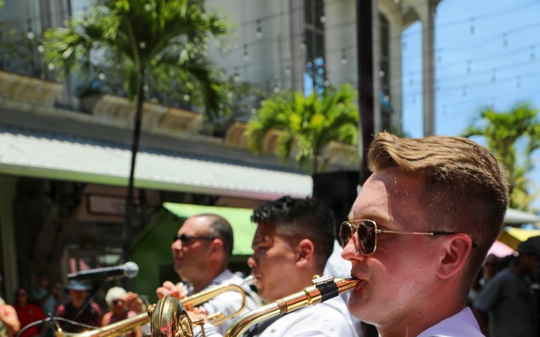 U.S. naval Forces Europe and Africa Band (Topside Brass Band) play at Caudan Waterfront (Umbrella Concert)