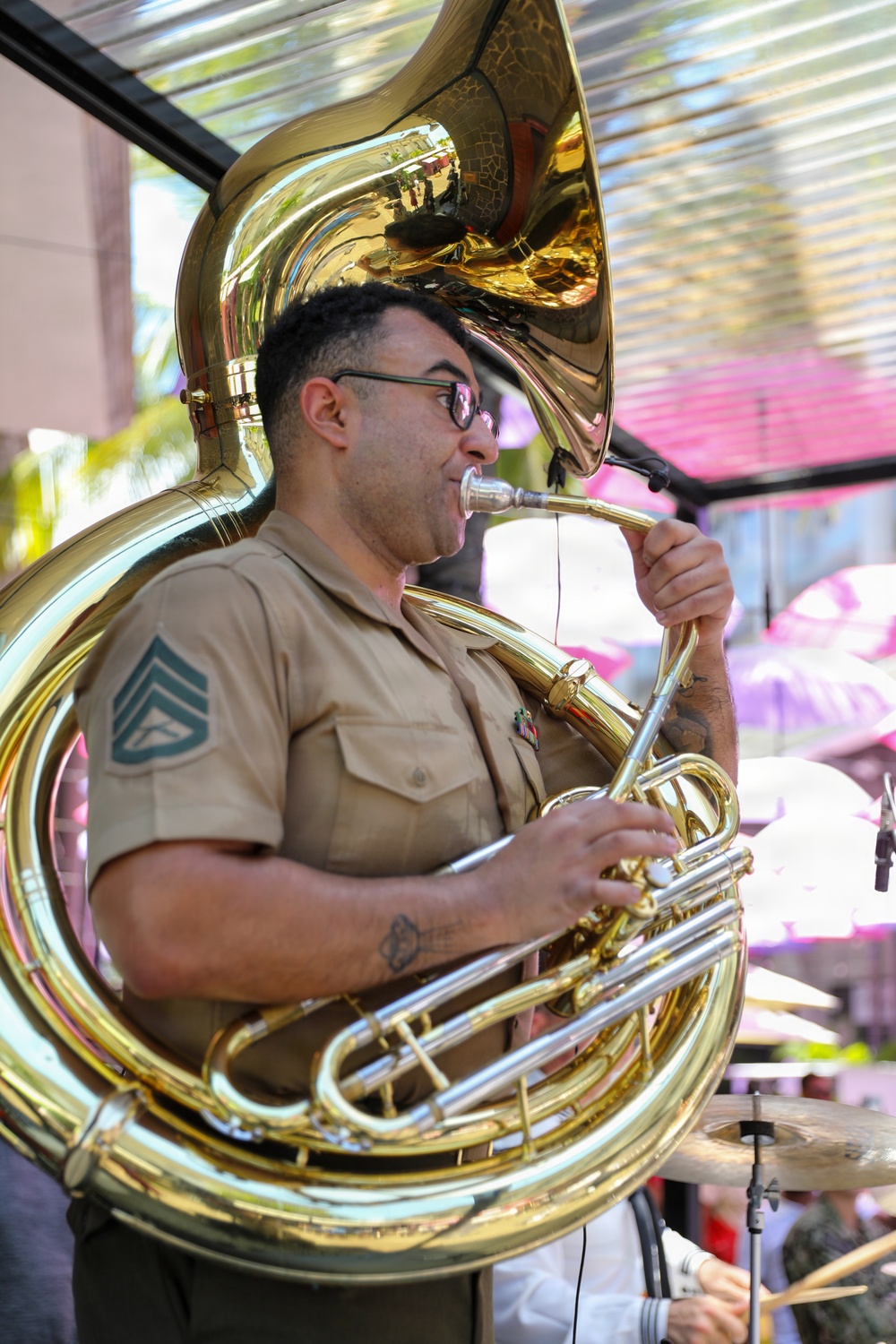 U.S. naval Forces Europe and Africa Band (Topside Brass Band) play at Caudan Waterfront (Umbrella Concert)