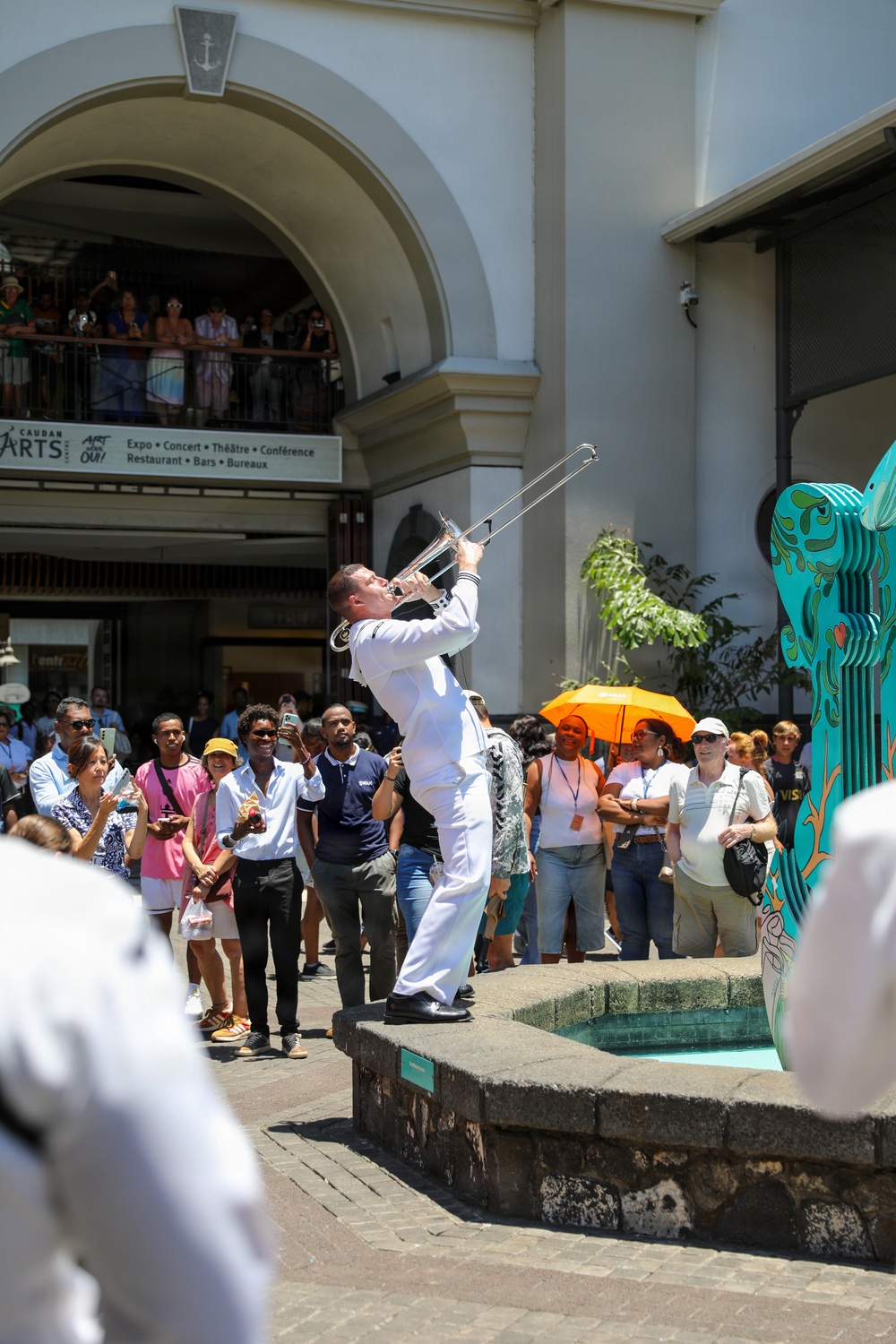 U.S. naval Forces Europe and Africa Band (Topside Brass Band) play at Caudan Waterfront (Umbrella Concert)