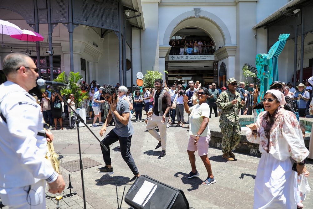 U.S. naval Forces Europe and Africa Band (Topside Brass Band) play at Caudan Waterfront (Umbrella Concert)