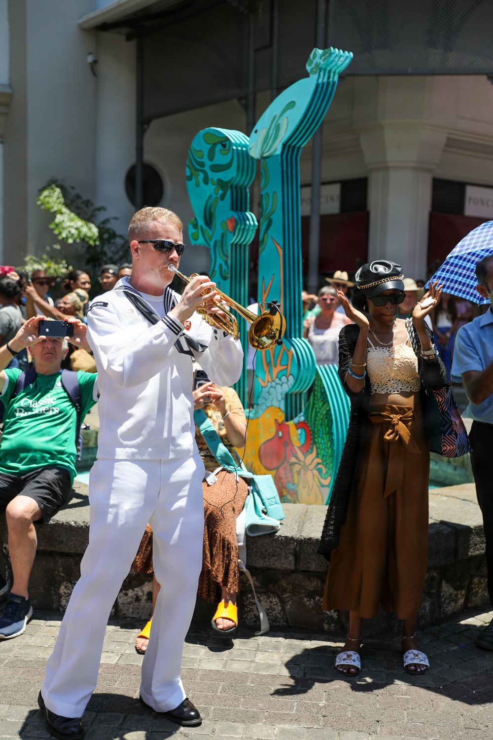 U.S. naval Forces Europe and Africa Band (Topside Brass Band) play at Caudan Waterfront (Umbrella Concert)