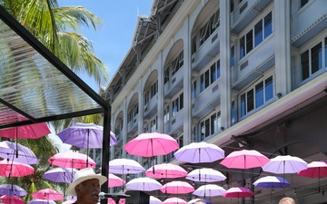 U.S. naval Forces Europe and Africa Band (Topside Brass Band) play at Caudan Waterfront (Umbrella Concert)