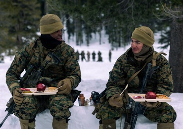 U.S. Marines with 2nd Bn., 4th Marines receive hot food during MTX 1-26