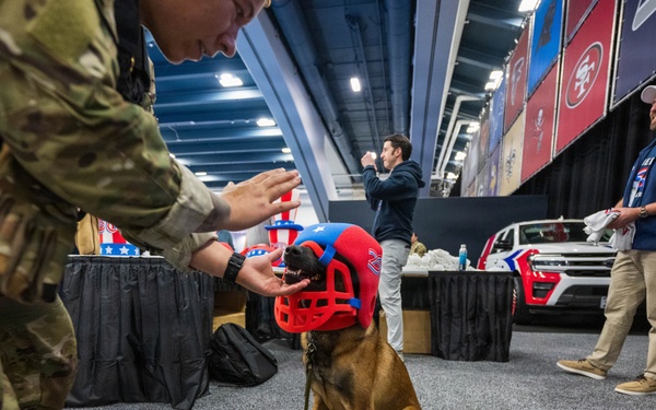 U.S. Coast Guard Maritime Safety and Security Team conduct K-9 sweeps in preparation for the Super Bowl.