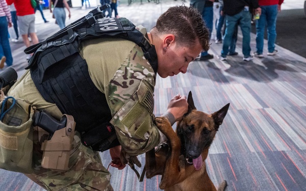 U.S. Coast Guard Maritime Safety and Security Team conduct K-9 sweeps in preparation for the Super Bowl.