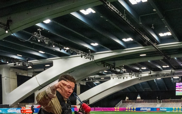 U.S. Coast Guard Maritime Safety and Security Team conduct K-9 sweeps in preparation for the Super Bowl.