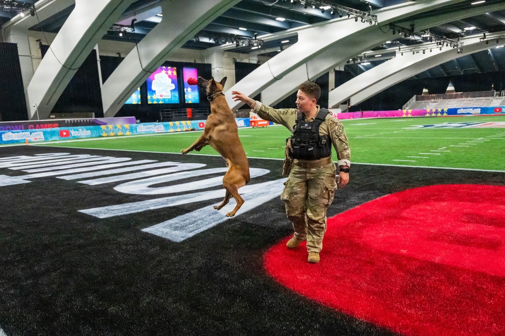 U.S. Coast Guard Maritime Safety and Security Team conduct K-9 sweeps in preparation for the Super Bowl.