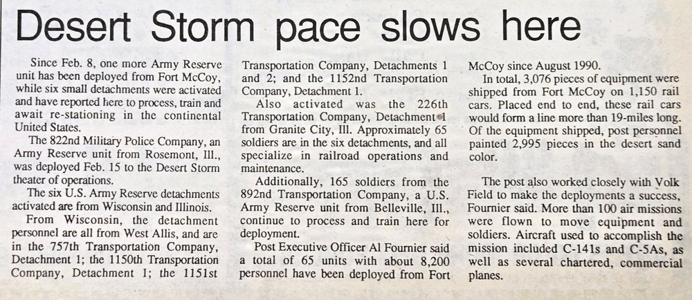 35 Years Later: A look back Fort McCoy’s impact supporting Operation Desert Storm