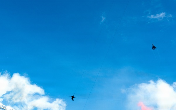 8-aircraft joint flyover conducted by Air Force, Navy, Air National Guard at 2026 Super Bowl LX
