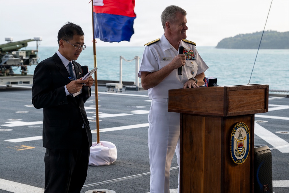 USS Cincinnati (LCS 20) hosts a reception at Ream Naval Base, Cambodia