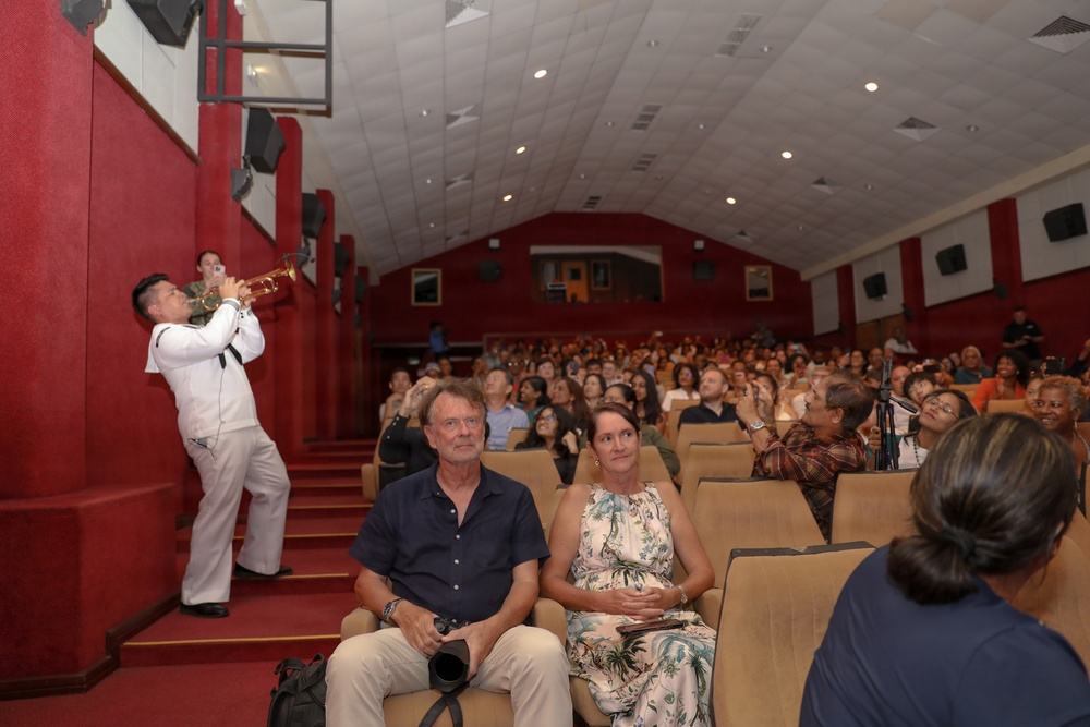 U.S. Naval Forces Europe and Africa Band (Topside Brass Band) perform at the Serge Constantin Theatre in Mauritius during Cutlass Express 2026 (CE 26)