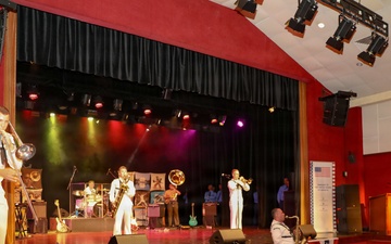 U.S. Naval Forces Europe and Africa Band (Topside Brass Band) perform at the Serge Constantin Theatre in Mauritius during Cutlass Express 2026 (CE 26)