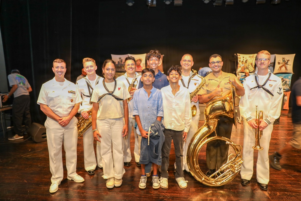 U.S. Naval Forces Europe and Africa Band (Topside Brass Band) perform at the Serge Constantin Theatre in Mauritius during Cutlass Express 2026 (CE 26)