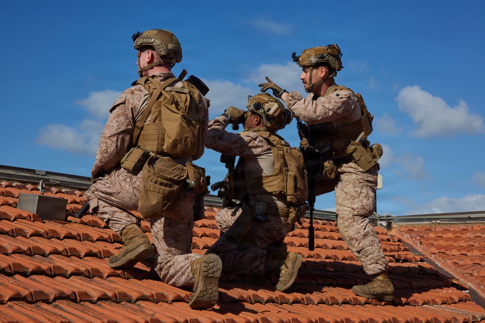 U.S. Marines with FAST Company Europe and Marine Security Guards conduct a emergency action test