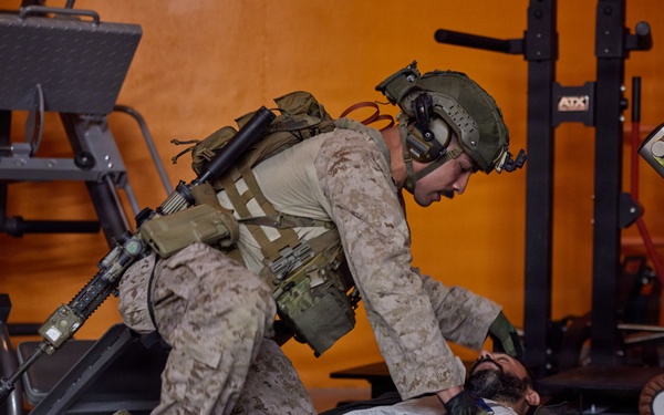 U.S. Marines with FAST Company Europe and Marine Security Guards conduct a emergency action plan test