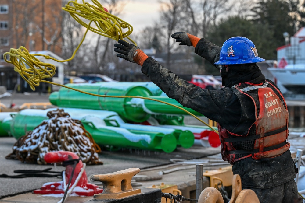 Coast Guard Cutter Bristol bay (WTGB 102) conducts buoy operations on the Great Lakes