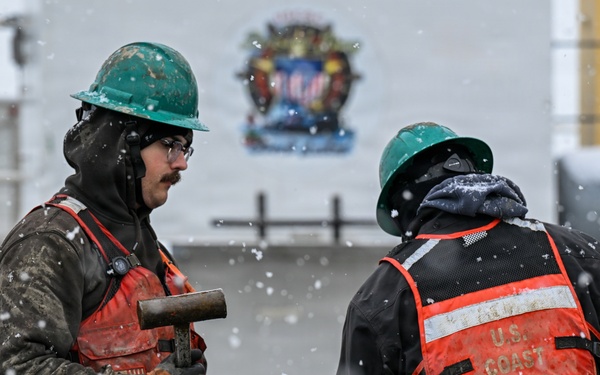 Coast Guard Cutter Bristol bay (WTGB 102) conducts buoy operations on the Great Lakes