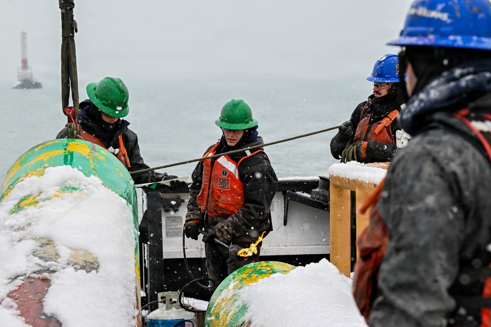 Coast Guard Cutter Bristol bay (WTGB 102) conducts buoy operations on the Great Lakes