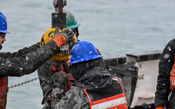 Coast Guard Cutter Bristol bay (WTGB 102) conducts buoy operations on the Great Lakes
