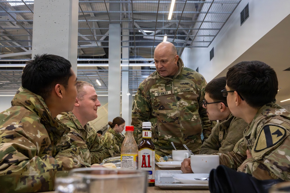 Brig. Gen. John P. Stanley engages with Soldiers at Camp Herkus in Lithuania