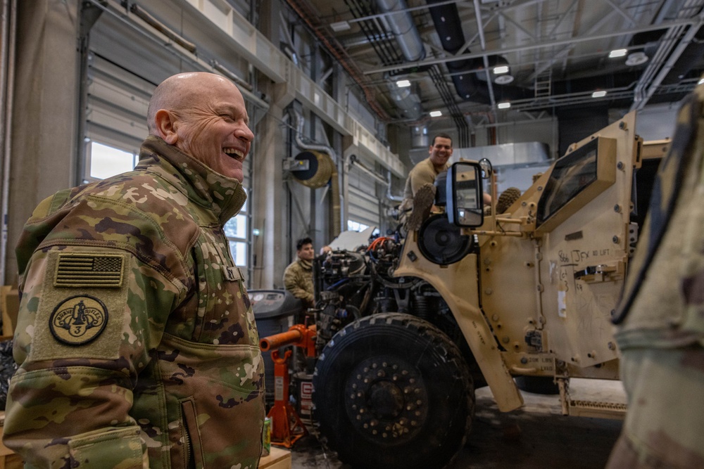 Brig. Gen. John P. Stanley engages with Soldiers at Camp Herkus in Lithuania