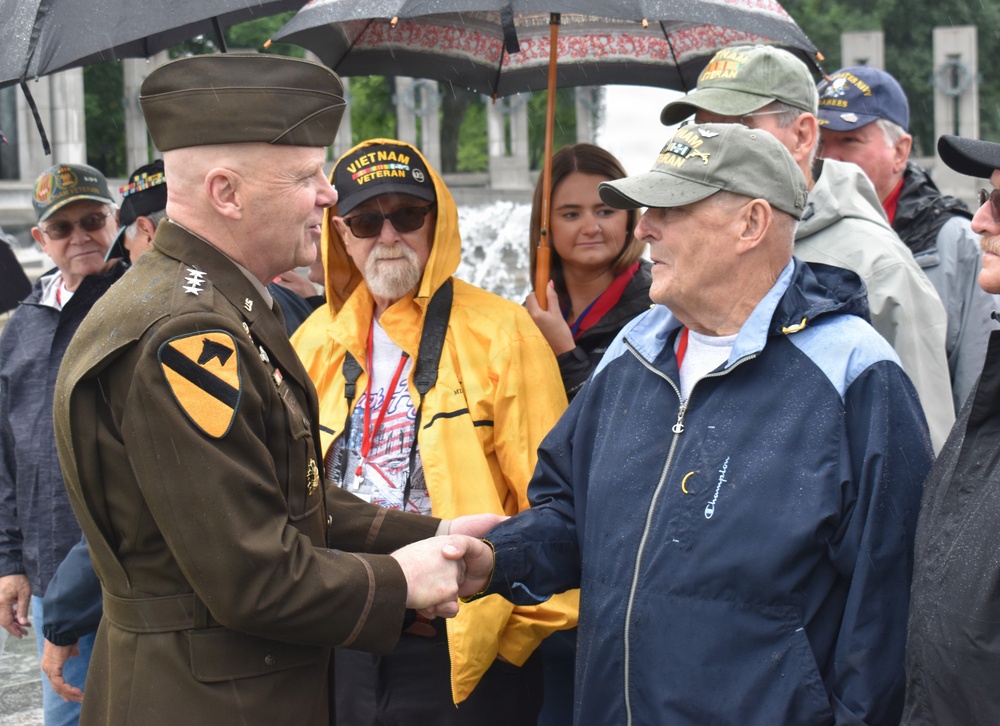 Lt. Gen. John Morrison Jr., the Army Deputy Chief of Staff, G-6, Greets Honor Flight Veterans at the WWII Memorial