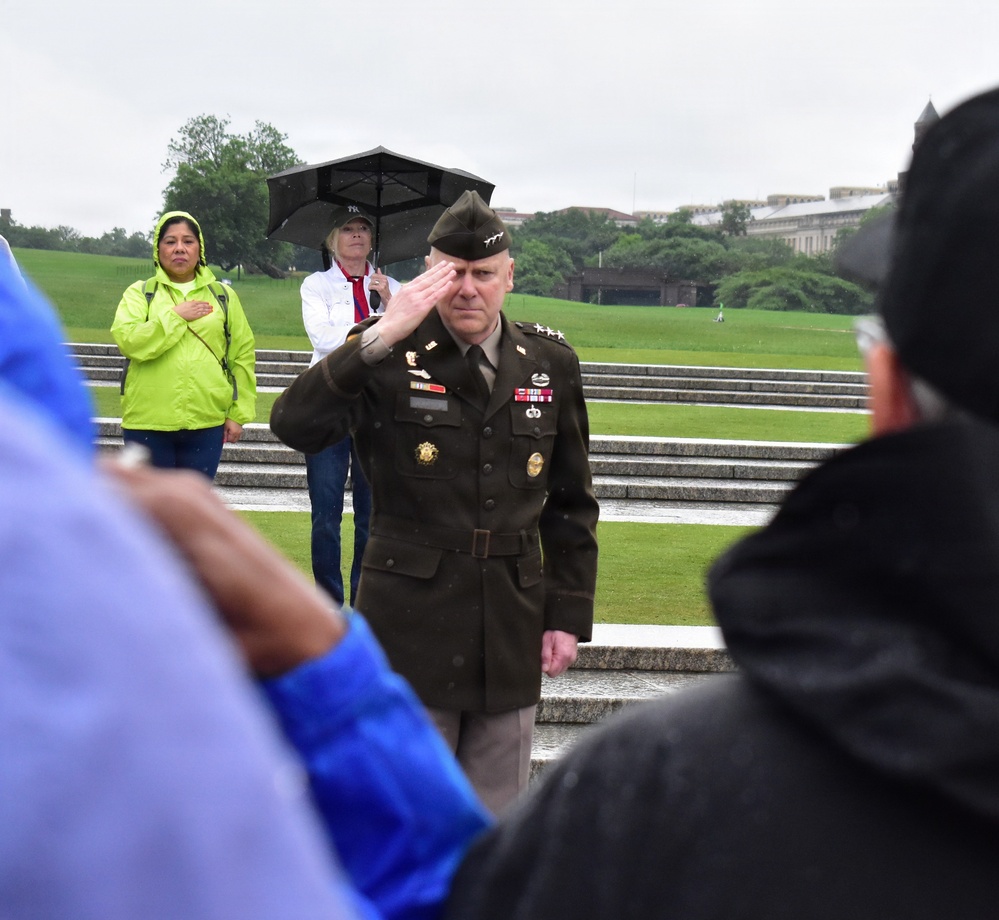 Lt. Gen. John Morrison Jr., the Army Deputy Chief of Staff, G-6, Greets Honor Flight Veterans at the WWII Memorial