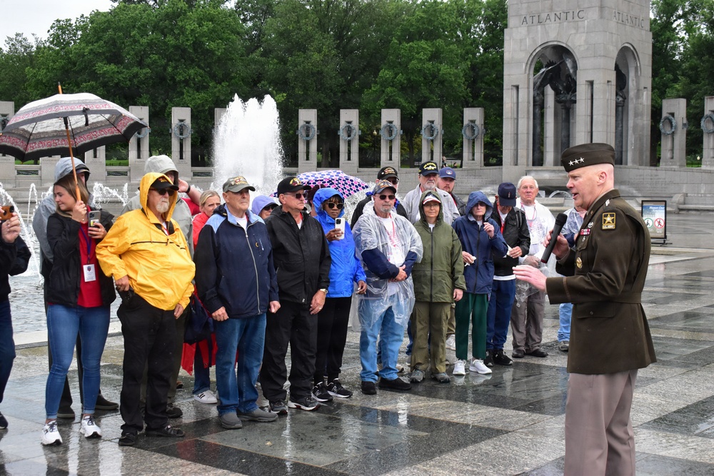 Lt. Gen. John Morrison Jr., the Army Deputy Chief of Staff, G-6, Greets Honor Flight Veterans at the WWII Memorial