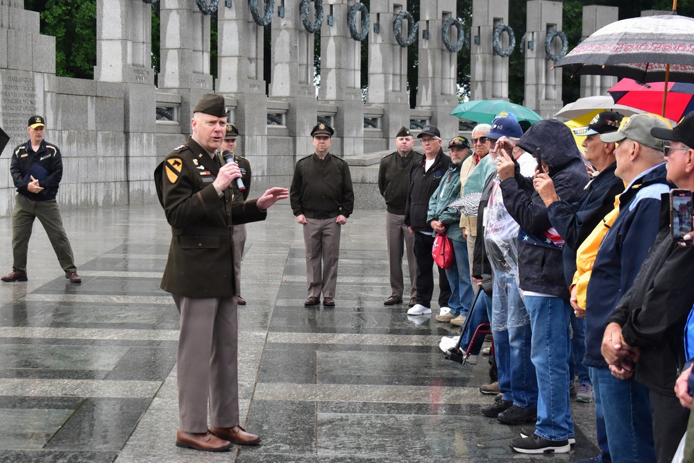 Lt. Gen. John Morrison Jr., the Army Deputy Chief of Staff, G-6, Greets Honor Flight Veterans at the WWII Memorial