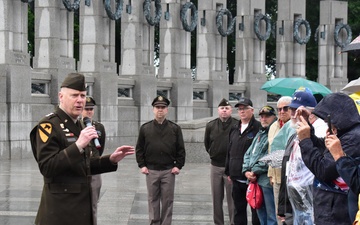 Lt. Gen. John Morrison Jr., the Army Deputy Chief of Staff, G-6, Greets Honor Flight Veterans at the WWII Memorial