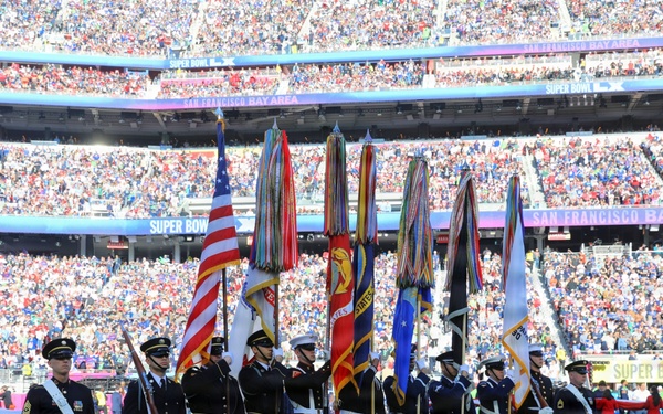 Joint Armed Forces Color Guard Presents Colors at Super Bowl LX