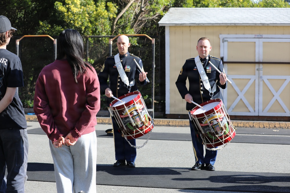 Army Drummers Give Percussions Clinic to Students
