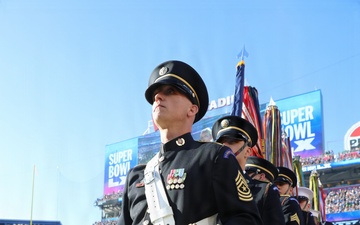 Army Drummer Leads the Color Guard at Super Bowl LX