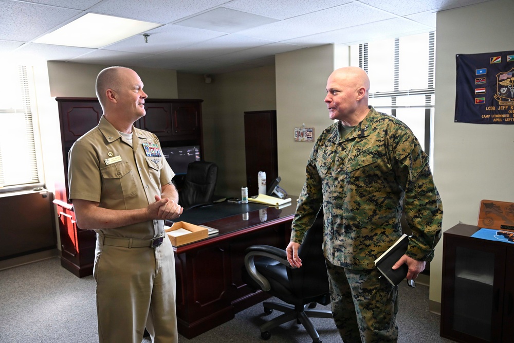 Judge Advocate General of the Navy Maj. Gen. Bligh, speaks with Marines and Sailors from Wounded Warrior Care