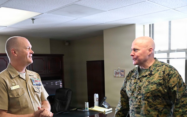 Judge Advocate General of the Navy Maj. Gen. Bligh, speaks with Marines and Sailors from Wounded Warrior Care