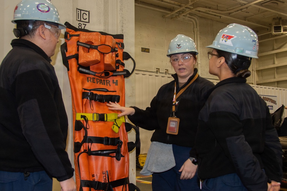Ronald Reagan Sailors Install Berthing and Conduct Damage Control Drill